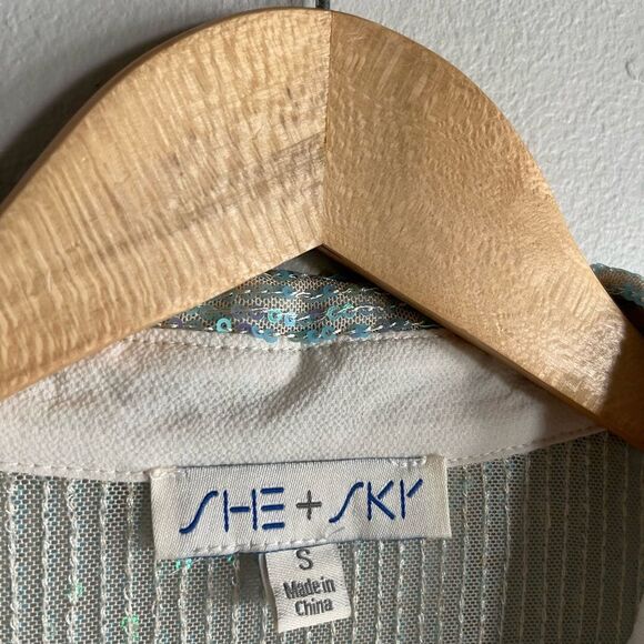 BOUTIQUE She + Sky oversized sequin sparkle glam coastal cowgirl boxy top - Picture 3 of 7